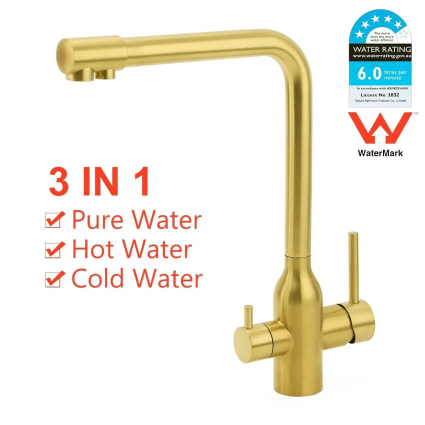 WFW 3 - Way Kitchen Mixer Tap (Gold High - Rise) | Supply+Install | LIFETIME WARRANTY - Plumbing - Filter